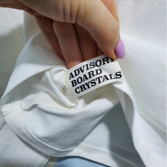 HTF NEW ADVISORY BOARD CRYSTALS Abc Crew Neck Long Sleeve Glitter-Print Tshirt - Picture 9 of 16